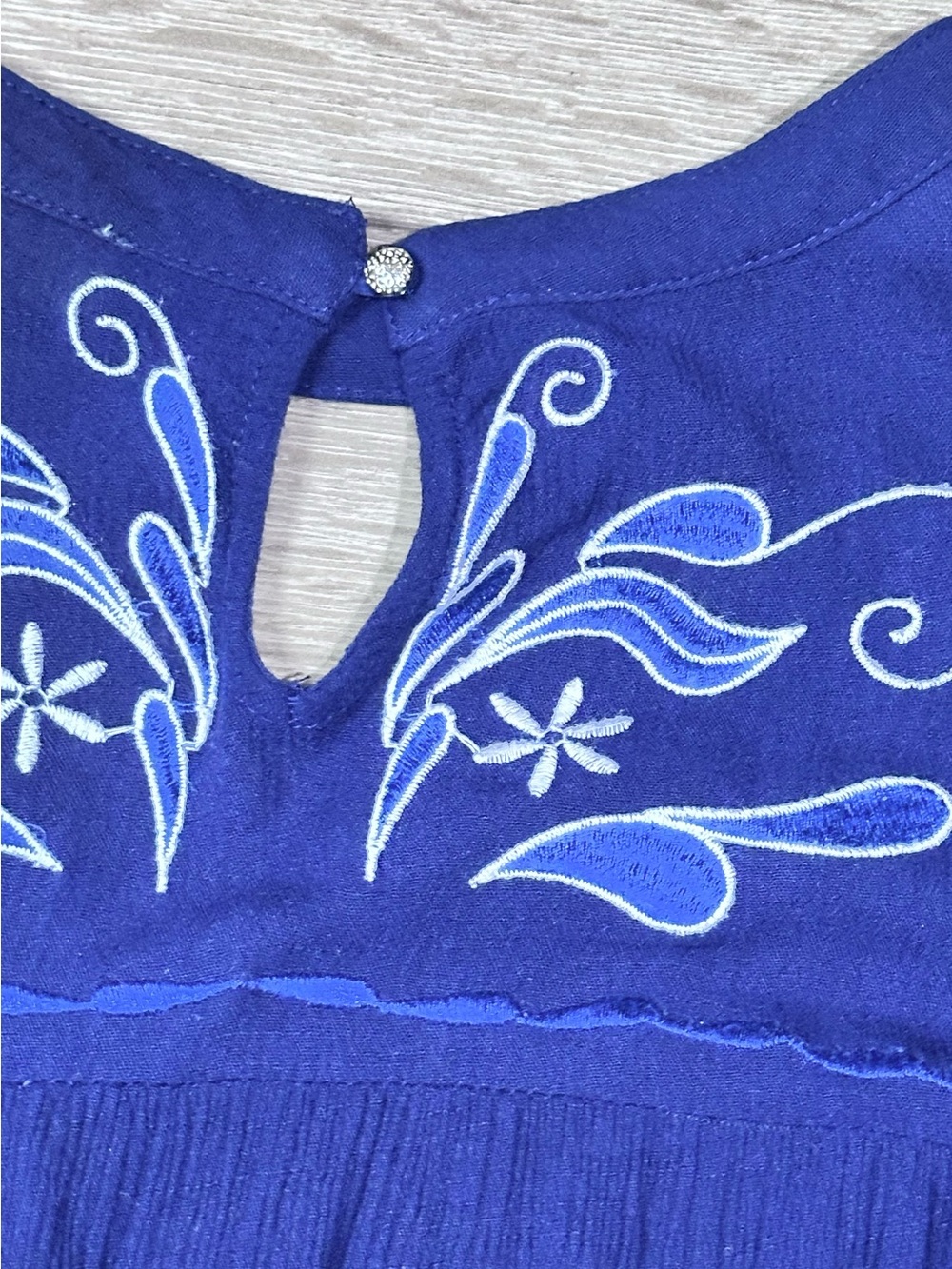 Umgee Navy Crinkle Gauze Floral Embroidered Mini Shift Dress *Read* - Picture 14 of 15